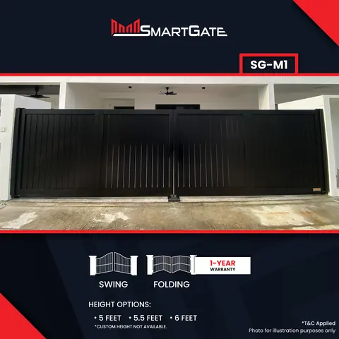 SmartGate SG-M1, black aluminium gate with full-height slats