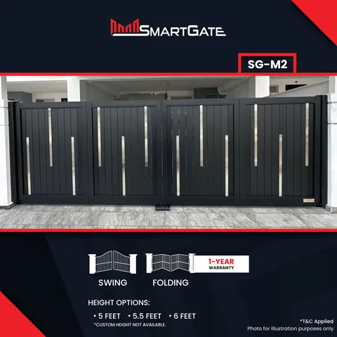 SmartGate SG-M2, black aluminium gate with stainless accent strips