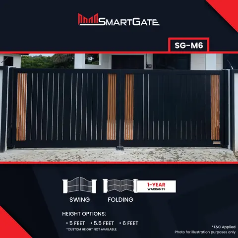 SmartGate SG-M6, open vertical bars with wood-look posts